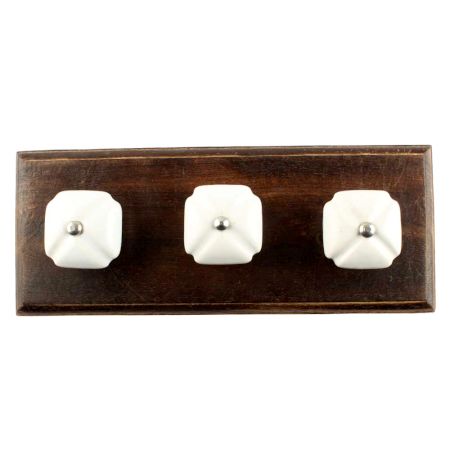 Solid White Square Ceramic Wooden Hook